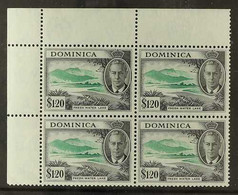 1951 $1.20 Emerald And Black, "Fresh Water Lake", Top Left Corner Block Of 4, One Showing The Variety "A Of CA Missing F - Dominica (...-1978)
