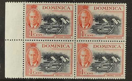 1951 1c Black And Vermilion, "Drying Cocoa", Marginal Block Of 4 One Showing The Variety "partially Broken C & A In Wmk" - Dominica (...-1978)