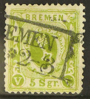 BREMEN 1866-67 5Sgr Yellow Green, Perf 13, Mi 15a, SG 24, Good Used With Bremen Boxed Cancellation, Expertized BPP. For  - Autres & Non Classés