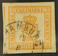 MECKLENBURG-SCHWERIN 1864 3s Yellow-orange, Michel 7 I, Fine Used On Piece, Three Good To Large Margins, Just Brushing A - Autres & Non Classés