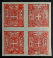1862 SPARRE ESSAY 5c Red On Grey Savoy Arms, CEI S7i, Never Hinged Mint IMPERF BLOCK Of 4, Very Fresh & Scarce. (4 Stamp - Zonder Classificatie