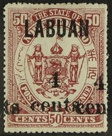 1904 4c On 50c Maroon SURCHARGE DOUBLE (one Misplaced As Usual) Variety, SG 136a, Mint, Some Shortish Perfs On Right, Fr - Borneo Del Nord (...-1963)