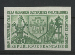 N° 1642 ESSAI NON DENTELE CONGRES PHILATELIQUE A LENS. 40ct Vert-jaune. Neuf ** (MNH). TB - Color Proofs 1945-…