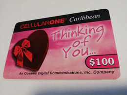 St MAARTEN  Prepaid  $100,- CELLULAIRONE CARIBBEAN   THINKING OF YOU        Fine Used Card  **4077** - Antille (Olandesi)