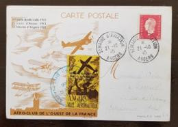 FRANCE  Semaine D'aviation ANGERS VILLE AERONAUTIQUE 21/10/1945  Vignette De L'AERO-CLUB De L'OUEST DE LA FRANCE . RARE - 1960-.... Storia Postale