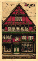 Uelzen, Ältestes Haus, Erbaut 1647, Steindruck AK, Geschäft Von Ernst Voigtländer - Uelzen