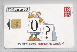 FR.- France Telecom. Télécarte. 18 OCTOBRE 1996 A 23h. 2 CHIFFRES EN TETE, COMMENT LES CONNAITRE?. 50 Unités. - Puzzle