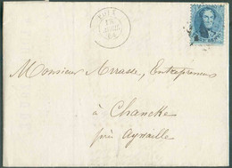 N°15A - Médaillon 20 Centimes Bleu, Obl. LP.297 Sur Lettre Datée De VAL De POIX (ill. Exposition Universelle De Londres - 1863-1864 Medaillen (13/16)