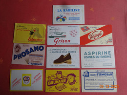 LOT 10 BUVARDS BLOTTING PAPER KABILINE  GRISON HYDRAVION GAUFRETTE  ENGRAIS PANTOUFLE BAS ASPIRINE PASTILLES TEINTURE - Collections, Lots & Séries