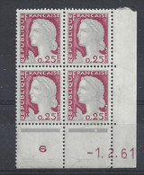 MARIANNE DECARIS N° 1263 - BLOC De 4 COIN DATE - NEUF SANS CHARNIERE - 1/2/61 - 1960-1969