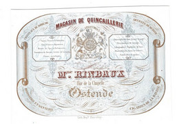 1 Carte Visite Criseaux De Bohème Articles De Suisse Magasin De Quincaillerie Mme Rinbaux Ostende  Cigares De Havane - Porzellan