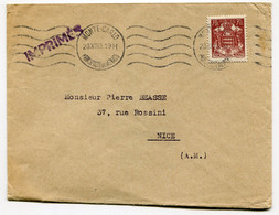 RC 19529 MONACO N° 254 SEUL SUR ENVELOPPE AU TARIF DES IMPRIMÉS POUR NICE FRANCE - Covers & Documents