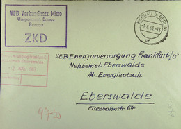 Fern-Brief Mit ZKD-Kastenst "VEB Verbundnetz Mitte Umspannwerk Bernau" 1.8.63 An VEB EV Eberswalde Mit Rotem Eing-St - Storia Postale