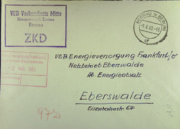 Fern-Brief Mit ZKD-Kastenst "VEB Verbundnetz Mitte Umspannwerk Bernau" 1.8.63 An VEB EV Eberswalde Mit Rotem Eing-St - Covers & Documents