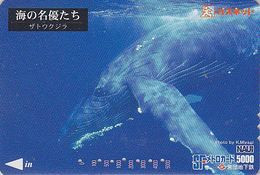 Carte Prépayée JAPON - ANIMAL - Série NAUI DIVING 6/8 - BALEINE & Baleineau - WHALE JAPAN Prepaid Metro Card - 350 - Dauphins