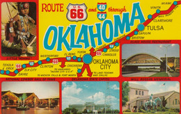 Route 66, Map Through Oklahoma State, Native American Indian Child, State Capitol, C1960s Vintage Postcard - Ruta ''66' (Route)