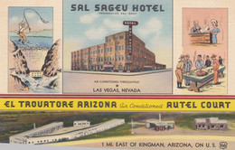 US Route 66, Kingman Arizona, El TrouatoreMotel Gas Station, And Las Vegas Hotel C1930s Vintage Postcard - Ruta ''66' (Route)