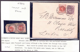 GREAT BRITAIN DEVON RAILWAY NIGHT MAIL 1891 DUPLEX PLYMOUTH EXETER - Storia Postale