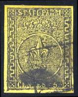 1852 PARMA 5 CENT. GIALLO N.1 USATO OTTIMI MARGINI SPLENDIDO - USED VERY FINE - Parma