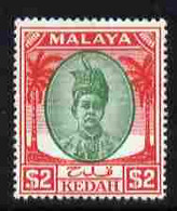 Malaya - Kedah 1950-55 Sultan $2 Green & Scarlet Mounted Mint SG 89 - Kedah