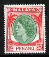 Malaya - Penang 1954-57 QEII $2 Green & Scarlet Mounted Mint SG 42 - Penang