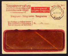 1927 Telegramm Couvert, Dringend Gestempelt Bern. Rechts Kleiner Einriss - Telegrafo