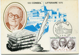 Delcampe - MONACO CARTE MAXIMUM DU N°1048 R. DORGELES - M. ACHARD ET G. BAUER AVEC OBLITERATION MONACO 3-5-76 - Maximumkarten (MC)