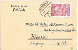 PK Bayern Mit  Österreich 10 Heller 1910 Vom 21.12.1910 Von Schärding Zur HAL SS President Lincoln Hoboken N.J. USA - Cartas