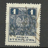 POLEN Poland Documentary Tax Oplata Stemplowa Stempelmarke 1 Zl. O - Revenue Stamps