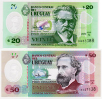 ® URUGUAY: 20 + 50 Pesos POLÍMERO (2020) 2 Billetes - Uruguay