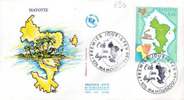 MAYOTTE 0069b Fdc Carte Géographique, Lémurien, Tortue - Inseln