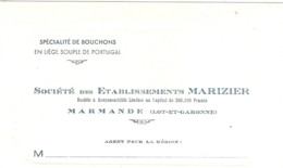 Carte De Représentant De Commerce De La Société Marizier à MARMANDE Fabricant De Bouchons En Liège Du Portugal - Imprimerie & Papeterie
