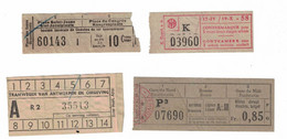 Tram, Vicinaux, Chemin De Fer. Lot De 4 Billets: Expo 1958, Anvers, Saint-Josse, Bruxelles(gare Du Nord, Bourse, Midi) - Europe