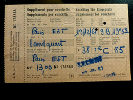 TICKET SNCF : SUPPLEMENT COUCHETTE _ 1961 - Autres