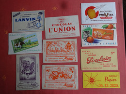 LOT 10 BUVARDS BLOTTING PAPER CHOCOLAT  LANVIN DE L'UNION MENIER  PUPIER BISCOTTES PROVITA - Collections, Lots & Séries