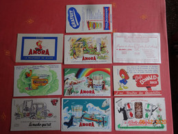 LOT 10 BUVARDS BLOTTING PAPER MOUTARDE AMORA PARIZOT JACQUEMIN VACHE QUI RIT BLANC PAPIERS ANNECY CAFÉ DONALD ETOILE DES - Collections, Lots & Séries