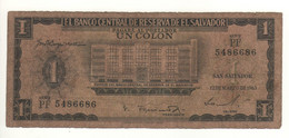 EL SALVADOR  1 Colon   P100a  ( 1963   Banco Central On Front - Cristopher  Columbus On Back) - Salvador