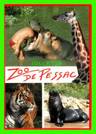 HIPPOPOTAME - ZOO DE BORDEAUX-PESSAC, (33) - 4 MULTIVUES IN 1991 - GIRAFE, TIGRE, OTARIE - EDIVED - - Hippopotames