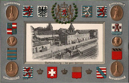 ! Wappen Ansichtskarte, Bettembourg, Bettemburg, La Gare, Bahnhof, Eisenbahn, Dampflok, Luxemburg, Luxembourg - Bettemburg