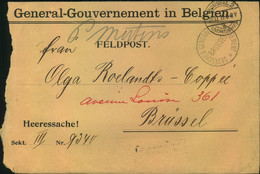 1915, Heeressache "General-Gouvernement In Belgien Als Feldpost Ab BRÜSSEL - Autres & Non Classés