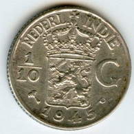 Indes Néerlandaises Netherlands East Indies 1/10 Gulden 1945 P Plus Haut Variante Argent KM 318 - Indes Néerlandaises