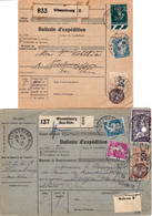 Wissembourg 2 Bulletins Colis 2,5 Kg 1927 Pr Troyes Et 5 Kg 1932 Pr Niederroedern Affranchissements Entièrement Au Recto - Lettres & Documents