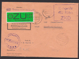 NEBRA (Unstrut) ZKD-Brief Mit ZU E2 Vom Kreisgericht Nach Karsdorf 16.12.65, Briefstempel, Eing.-St. Auf Vorderseite - Covers & Documents