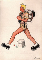 ! "Wandern", 1935, Künstlerkarte Sign. Fritz Staab (1918-1942) , Handgemaltes Unikat - Andere & Zonder Classificatie
