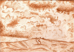 ! "Landschaft", 1935, Handgemalte Künstlerkarte Sign. Fritz Staab (1918-1942) , Handgezeichnetes Unikat - Andere & Zonder Classificatie