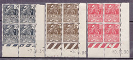 N° 270à 272 Exposition Coloniale Internationale De Paris: Blocs De 4 Timbres Coins Datés1930 Et 1931 - 1930-1939