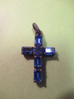 Pendentif Religieux Ancien / CRUCIFIX/Bronze  /avec Pierres Bleues Serties/Fin XIXème-Début XXème Siècle         CRX11 - Religión & Esoterismo