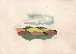 ! " Wolken + Landschaft ", 1936, Handgemalte Künstlerkarte Sign. Fritz Staab (1918-1942) , Handgezeichnetes Unikat - Andere & Zonder Classificatie