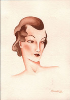 ! " Damenportrait, Art Deco ", 1936, Handgemalte Künstlerkarte Sign. Fritz Staab (1918-1942) , Handgezeichnetes Unikat - Andere & Zonder Classificatie