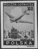 POLAND (1946) Plane Over Ruins Of Warsaw. Black Print. Scott No C18, Yvert No PA15. - Ensayos & Reimpresiones